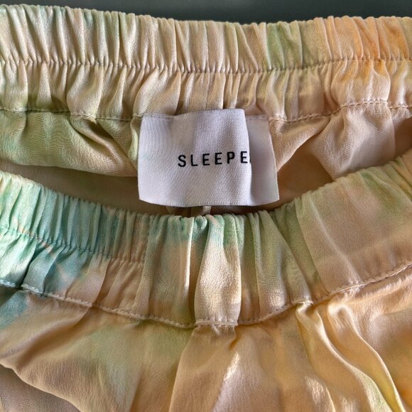 NWT Sleeper Silk Satin Pajama Set Tie Dye Yellow Mimosa Party Loungewear XS - Picture 8 of 10